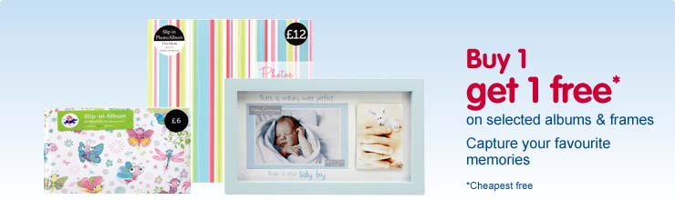 Buy 1 get 1 free on selected frames and albums - cheapest free